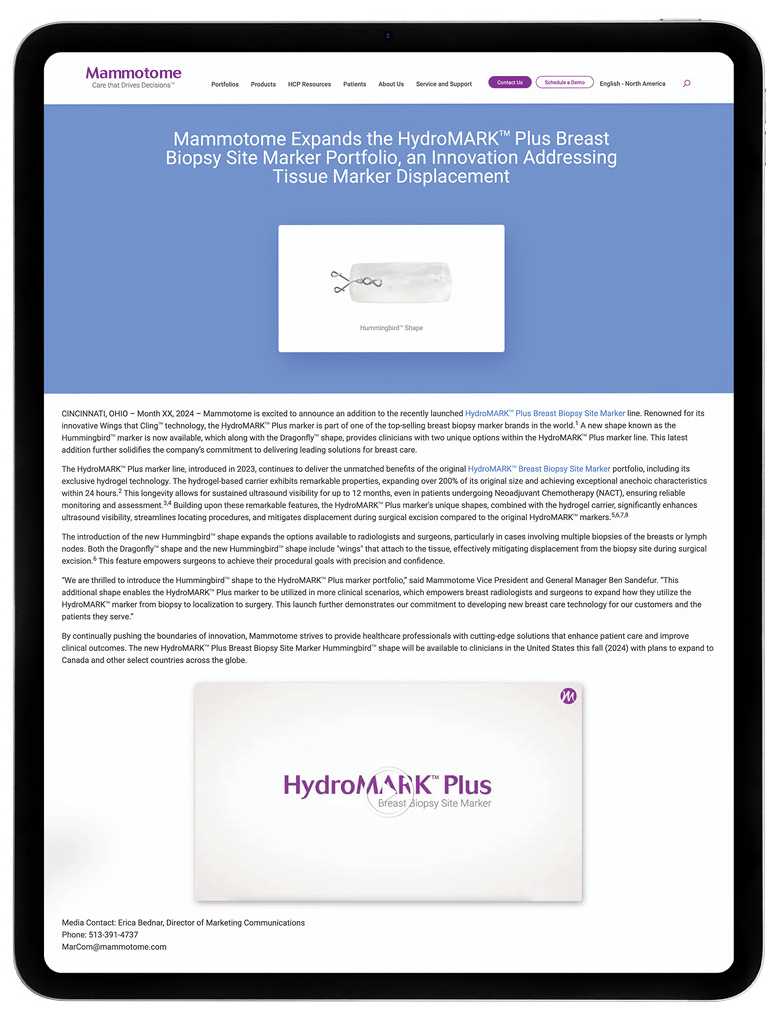 Read the Hummingbird™ shape press release on the Mammotome website